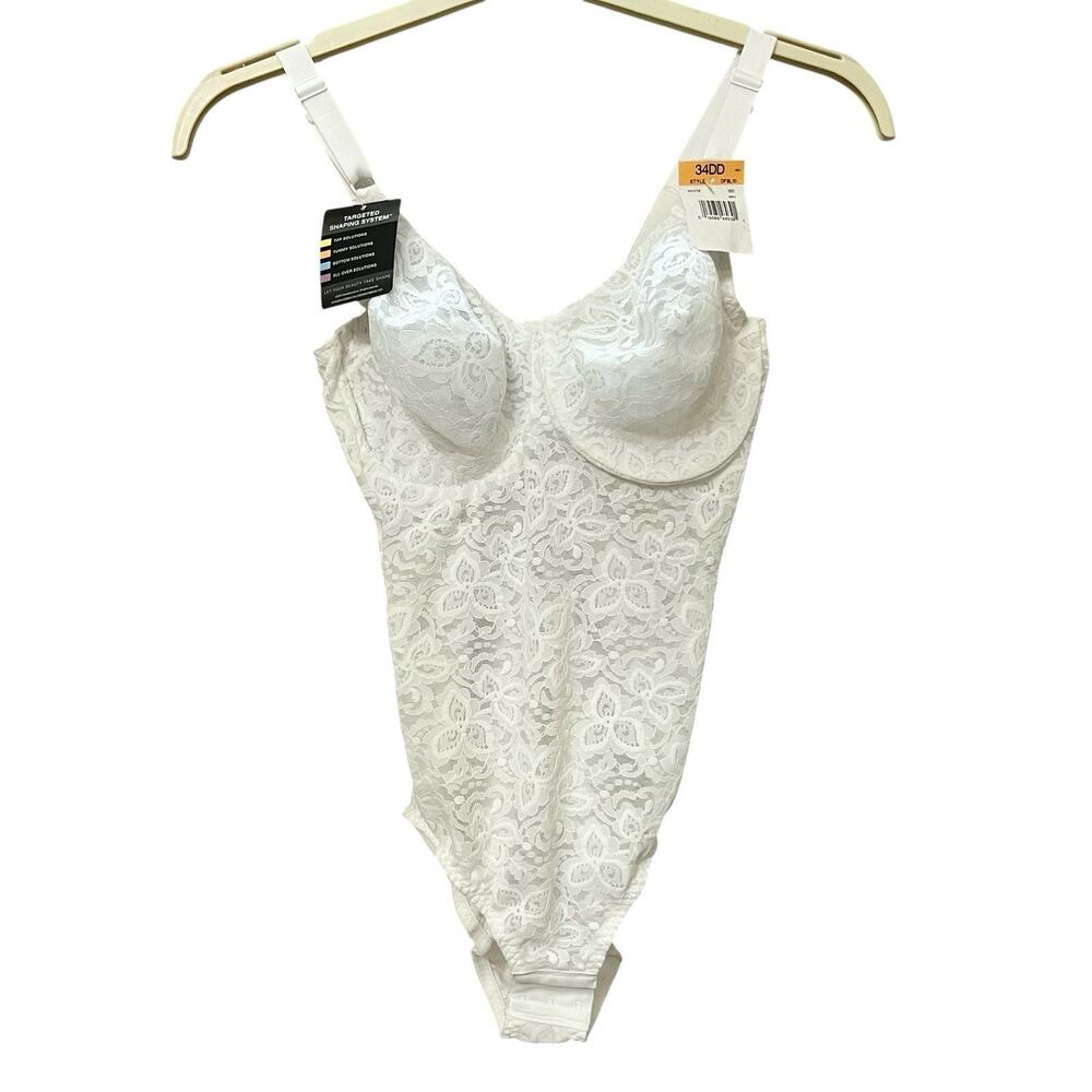 Bali Lace N Smooth Body Shaper One Piece 34DD White Underwired Shapewear